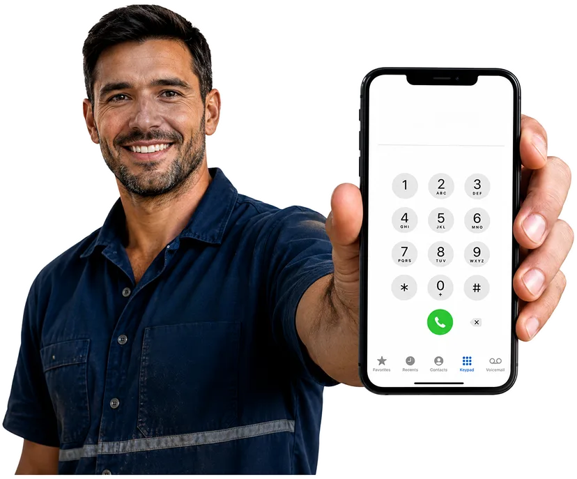 Plumber on the phone taking a Doonside callout