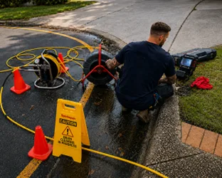 Plumber checking a blocked drain on a Doonside job